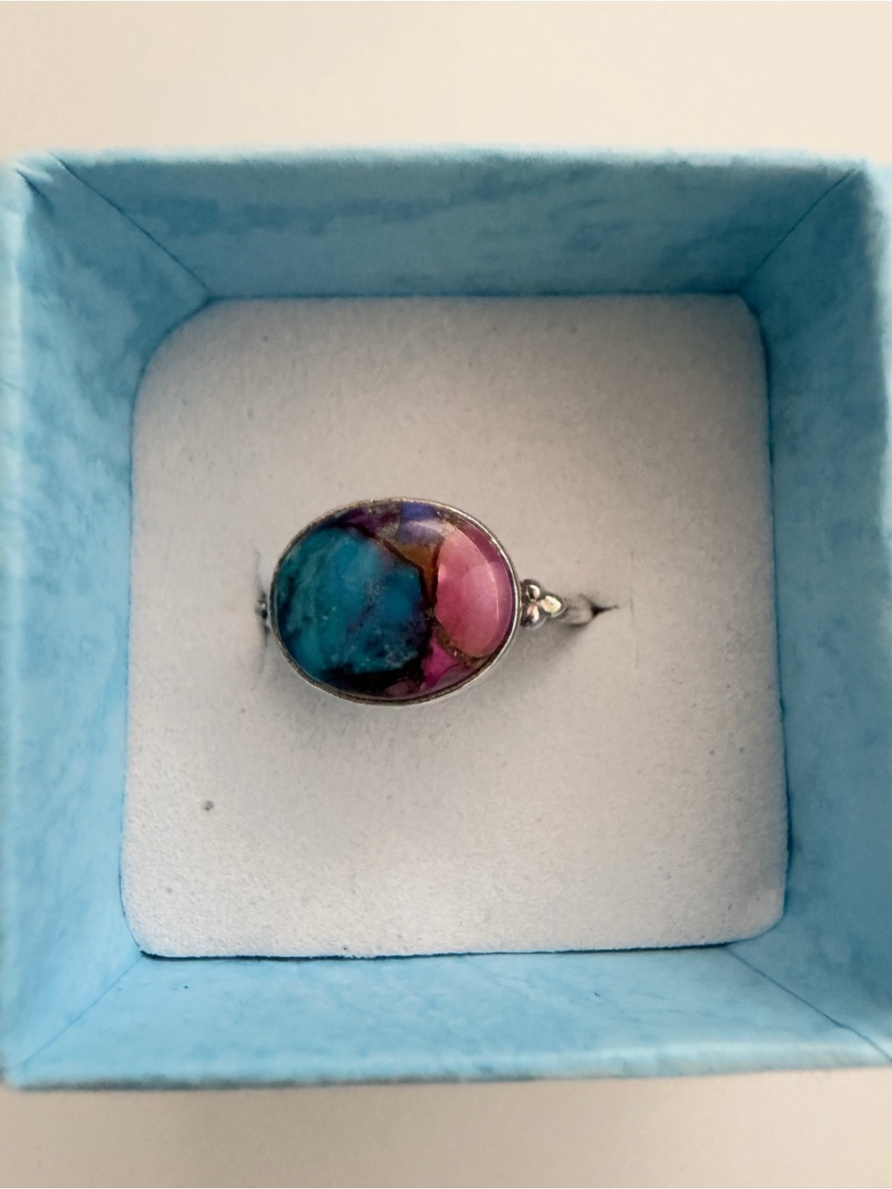 Pink Oyster Turquoise Ring in Silver| Size: 5